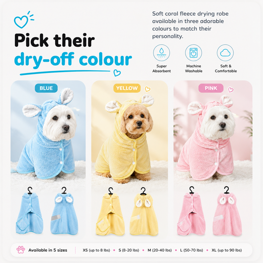 Dog Drying Robe — Coral Fleece with Rabbit Ears