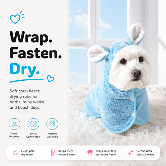Dog Drying Robe — Coral Fleece with Rabbit Ears