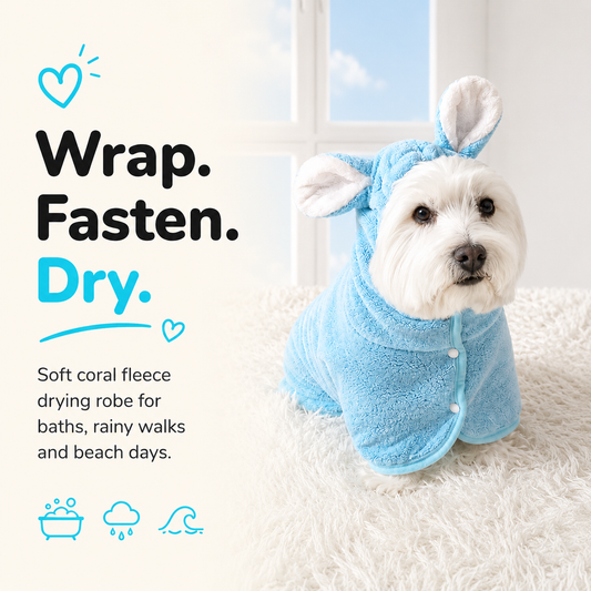 Dog Drying Robe — Coral Fleece with Rabbit Ears