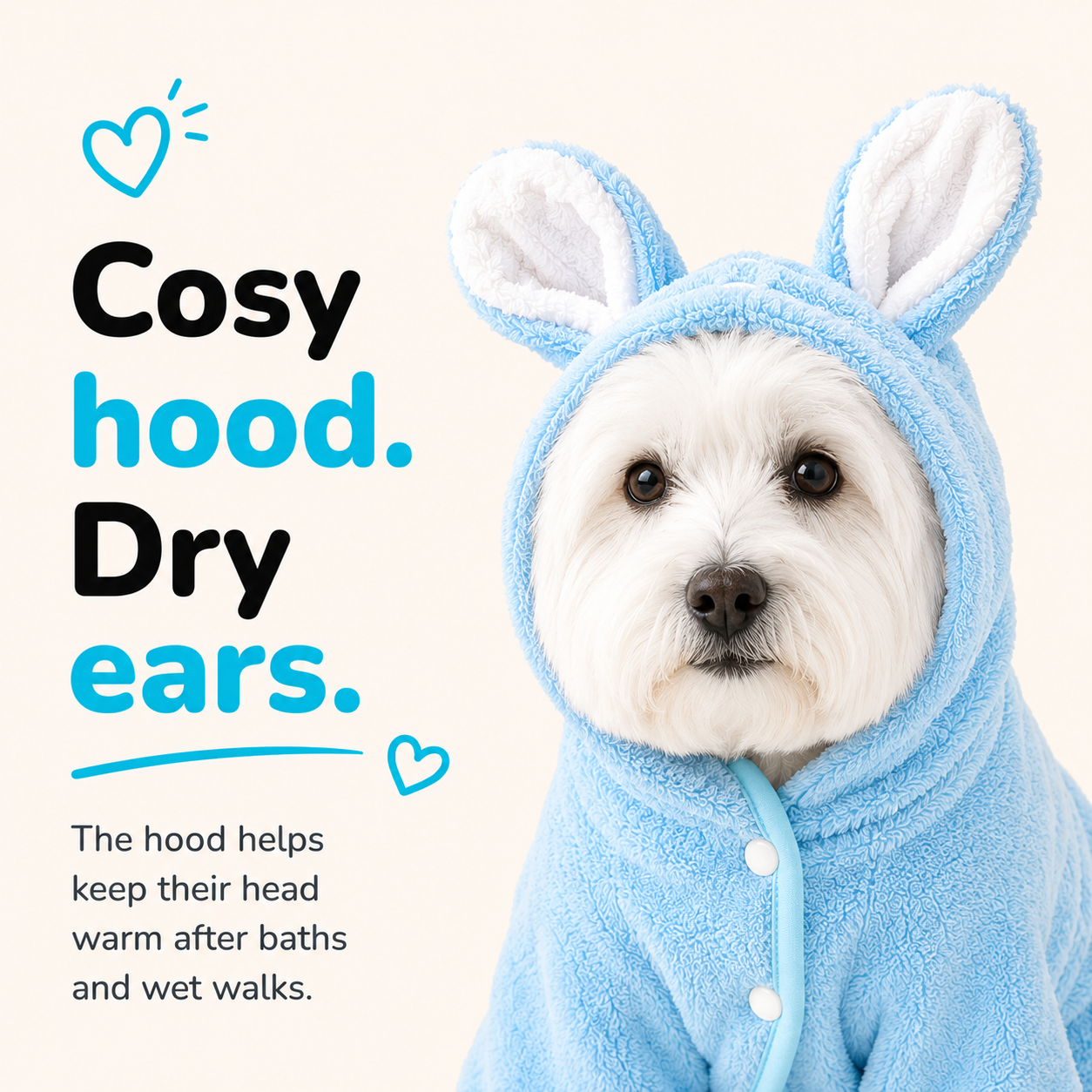 Dog Drying Robe — Coral Fleece with Rabbit Ears