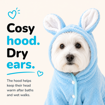 Dog Drying Robe — Coral Fleece with Rabbit Ears