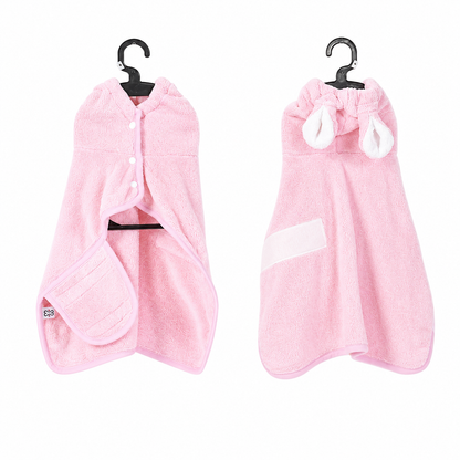 Dog Drying Robe — Coral Fleece with Rabbit Ears