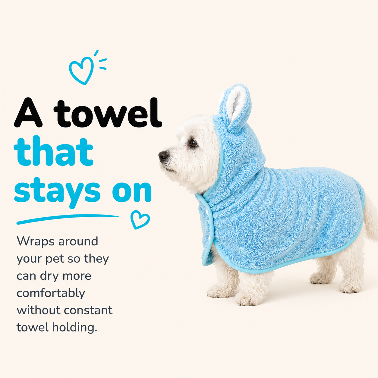 Dog Drying Robe — Coral Fleece with Rabbit Ears
