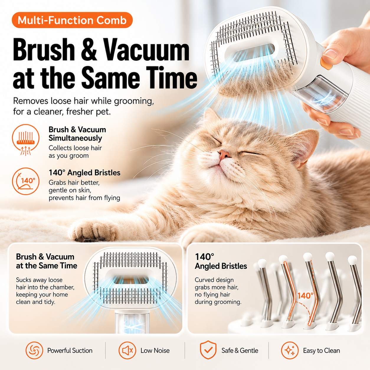 4-in-1 Deshedding Grooming Brush with Hair Collection Chamber