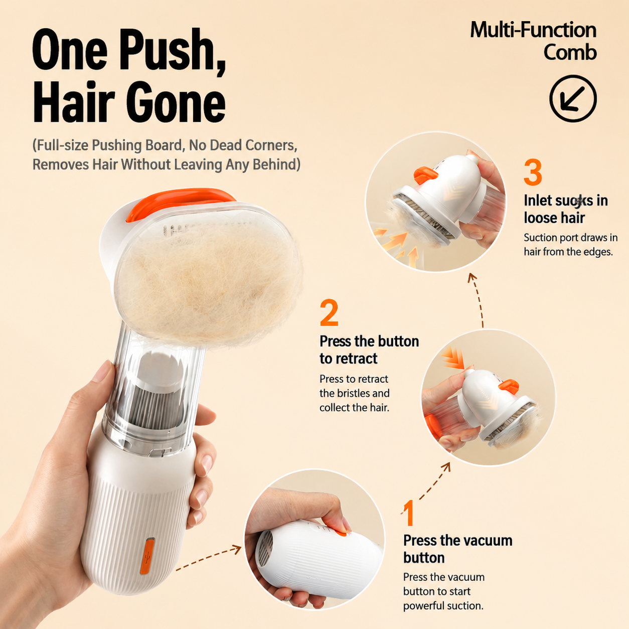 4-in-1 Deshedding Grooming Brush with Hair Collection Chamber