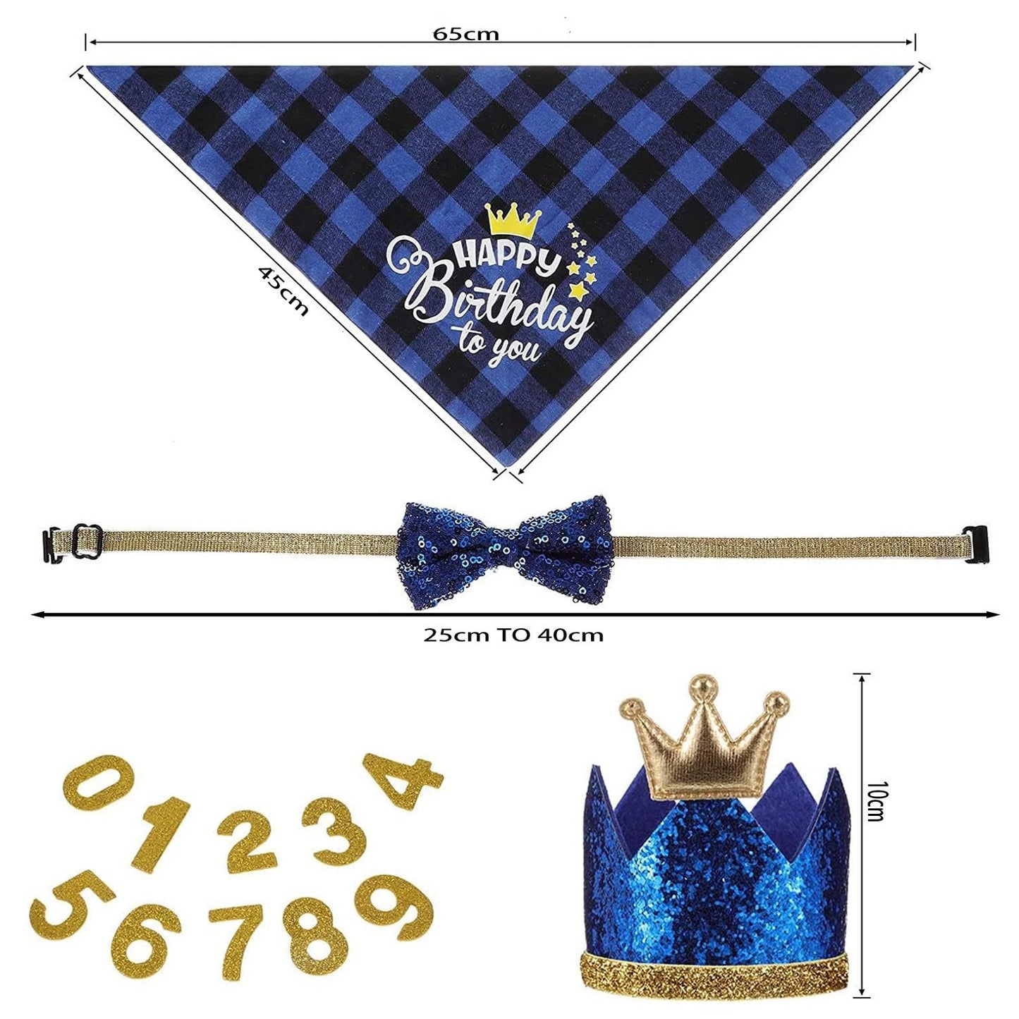 Pet Birthday Party Kit — Bandana, Hat, Bow Tie, Balloons & Banner (Blue)