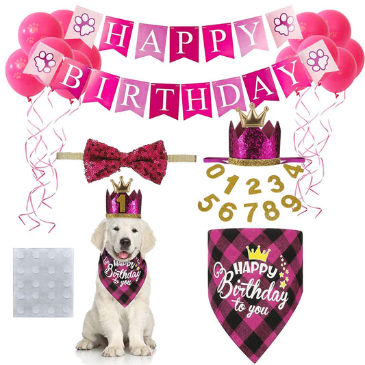 Pet Birthday Party Kit — Bandana, Hat, Bow Tie, Balloons & Banner